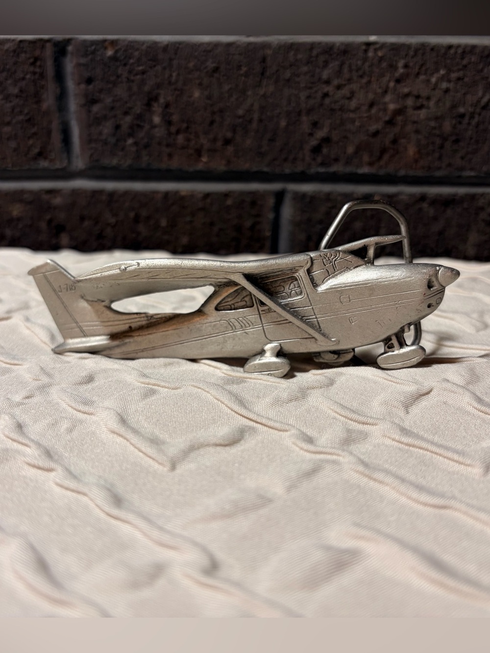 VNTG 1980 The Great American Buckle Co Pewter Cessna Airplane Belt Buckle J-718